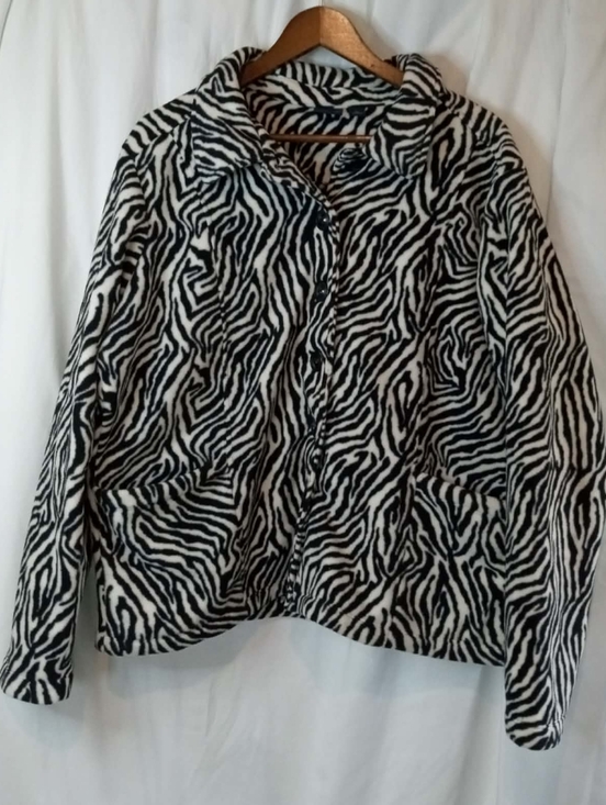 Westbound Jackets & Blazers - Westbound Black  White Zebra Print Teddy Jacket Soft Pockets Office XL Party Hot